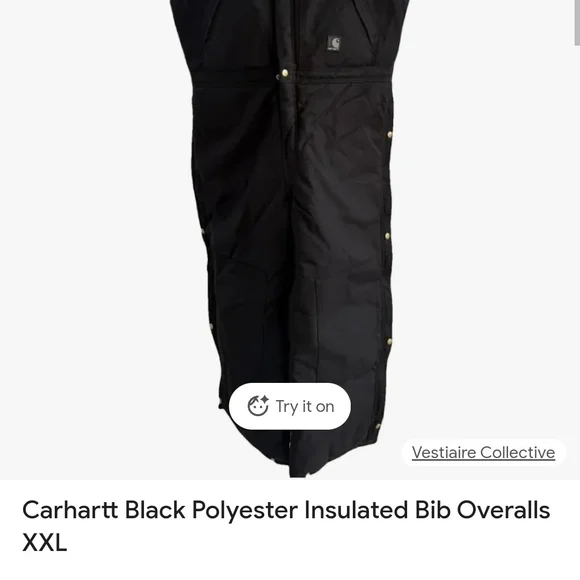 Carhartt Black Insulated Biberalls Bib/Overalls - Picture 4 of 4